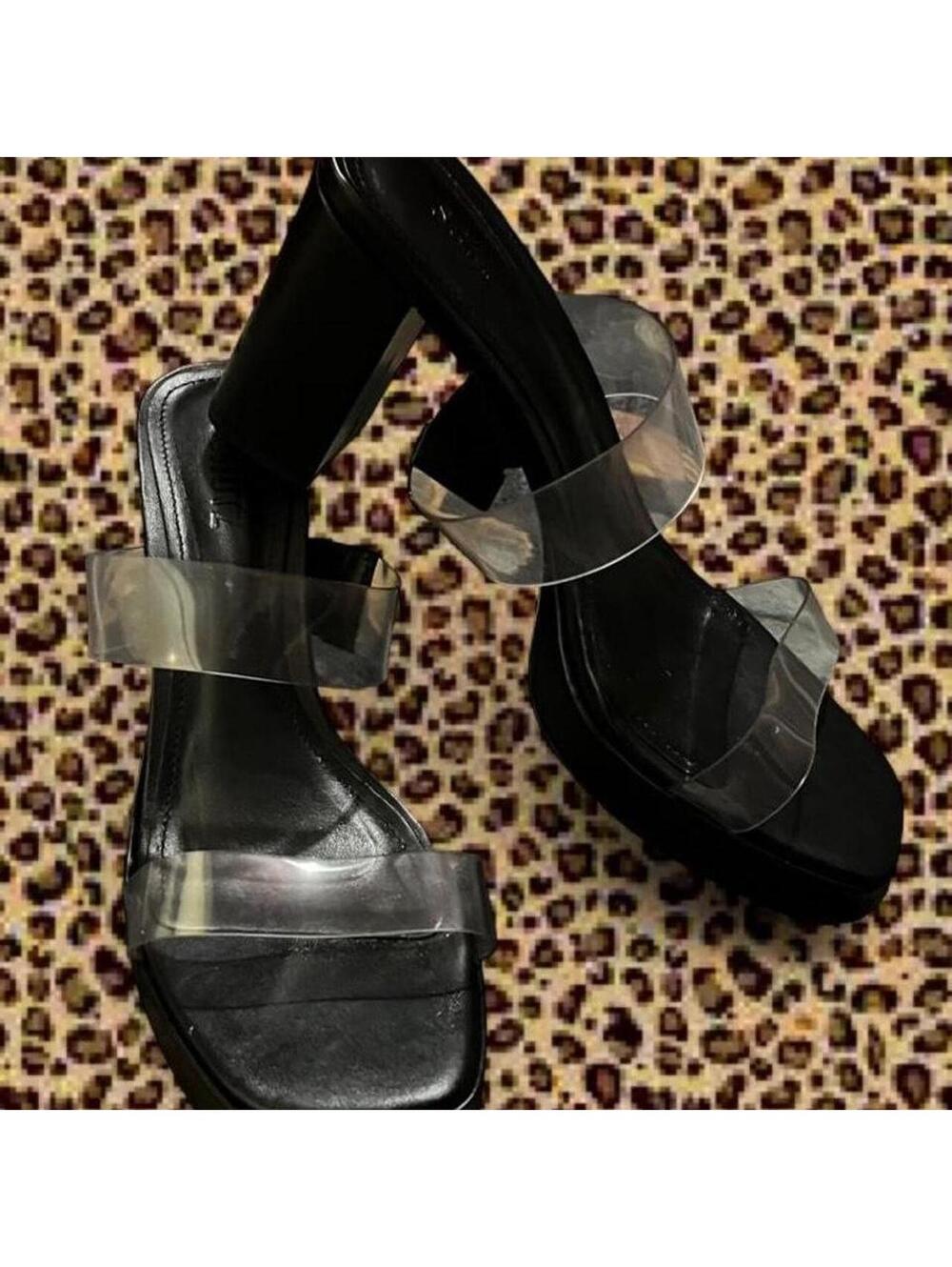 Size 8.5 Schutz Black Platform Clear Strap Heels